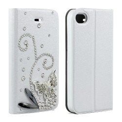 Apple iPhone 4/4S Crystal Diamond Flip Wallet Case (White)